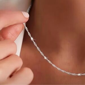 Silver Twisted Sparkle Chain Necklace | Silver Plated Stainless Steel | NWT
